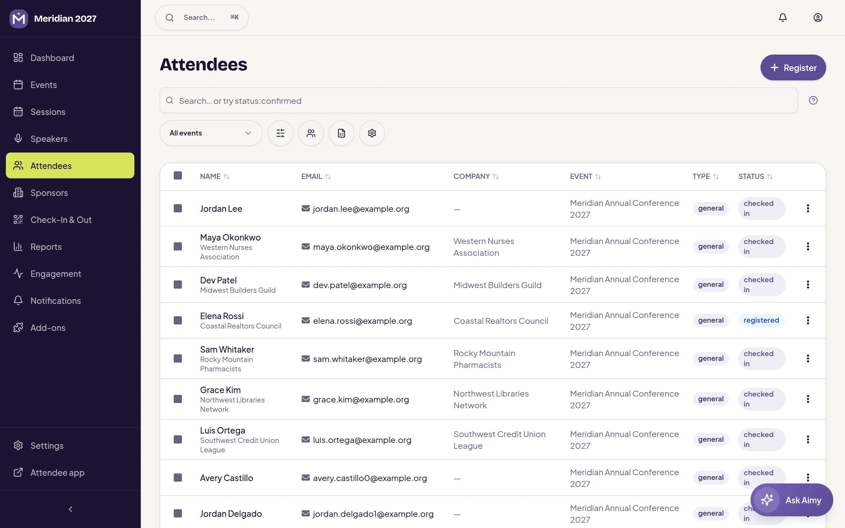 naimtag staff dashboard — Attendees