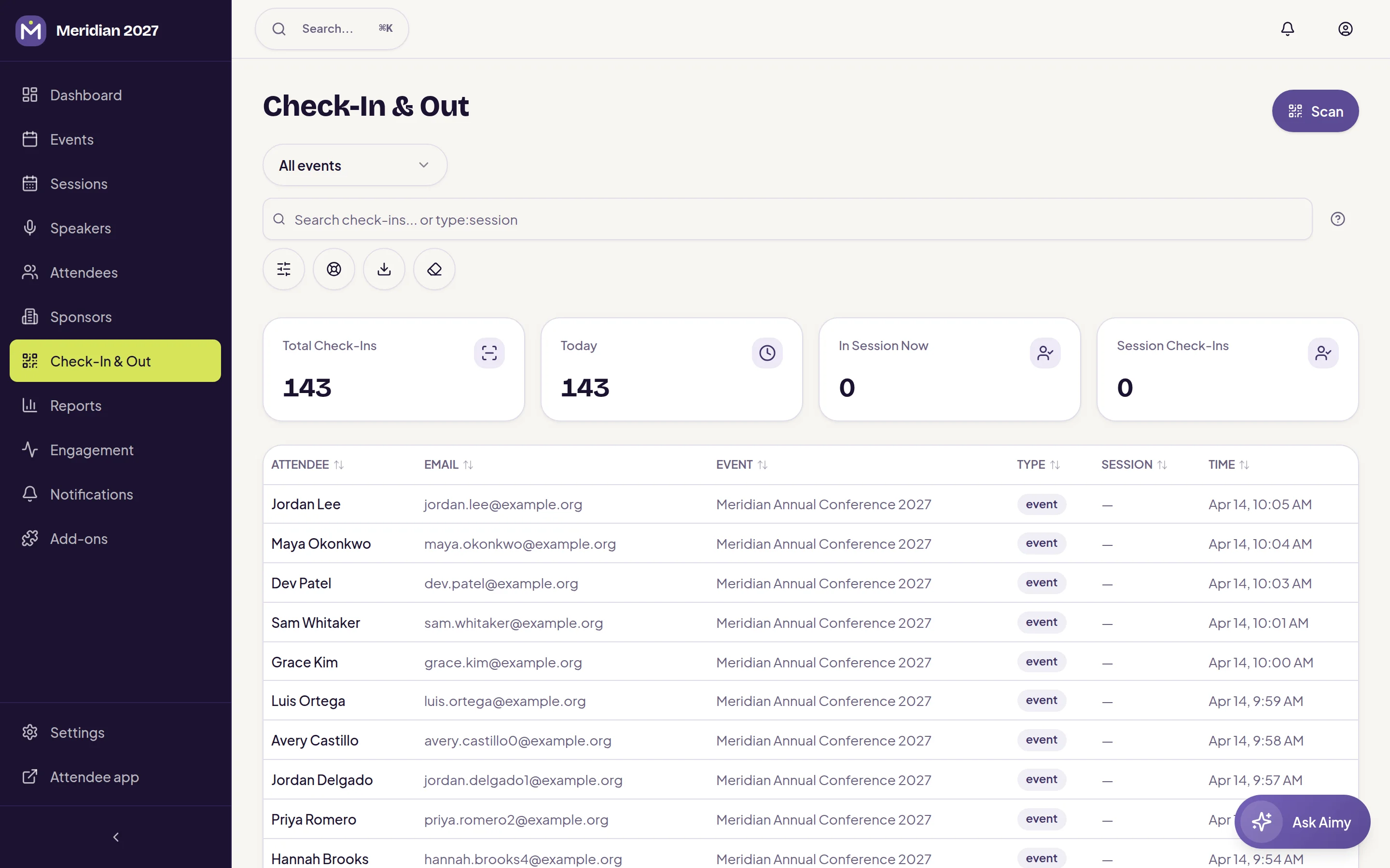 naimtag staff dashboard — Check-In & Out