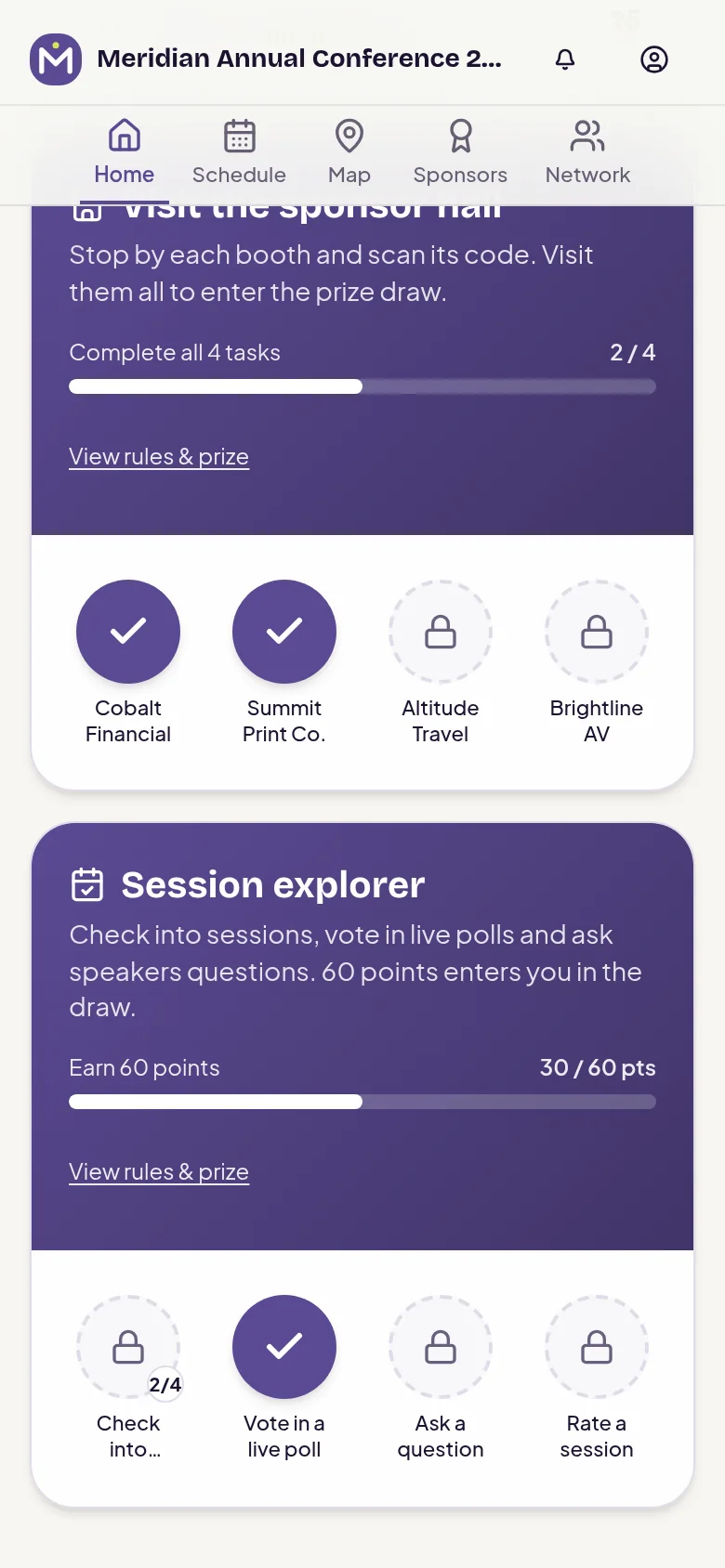 naimtag attendee app — Challenges & engagement: More challenges