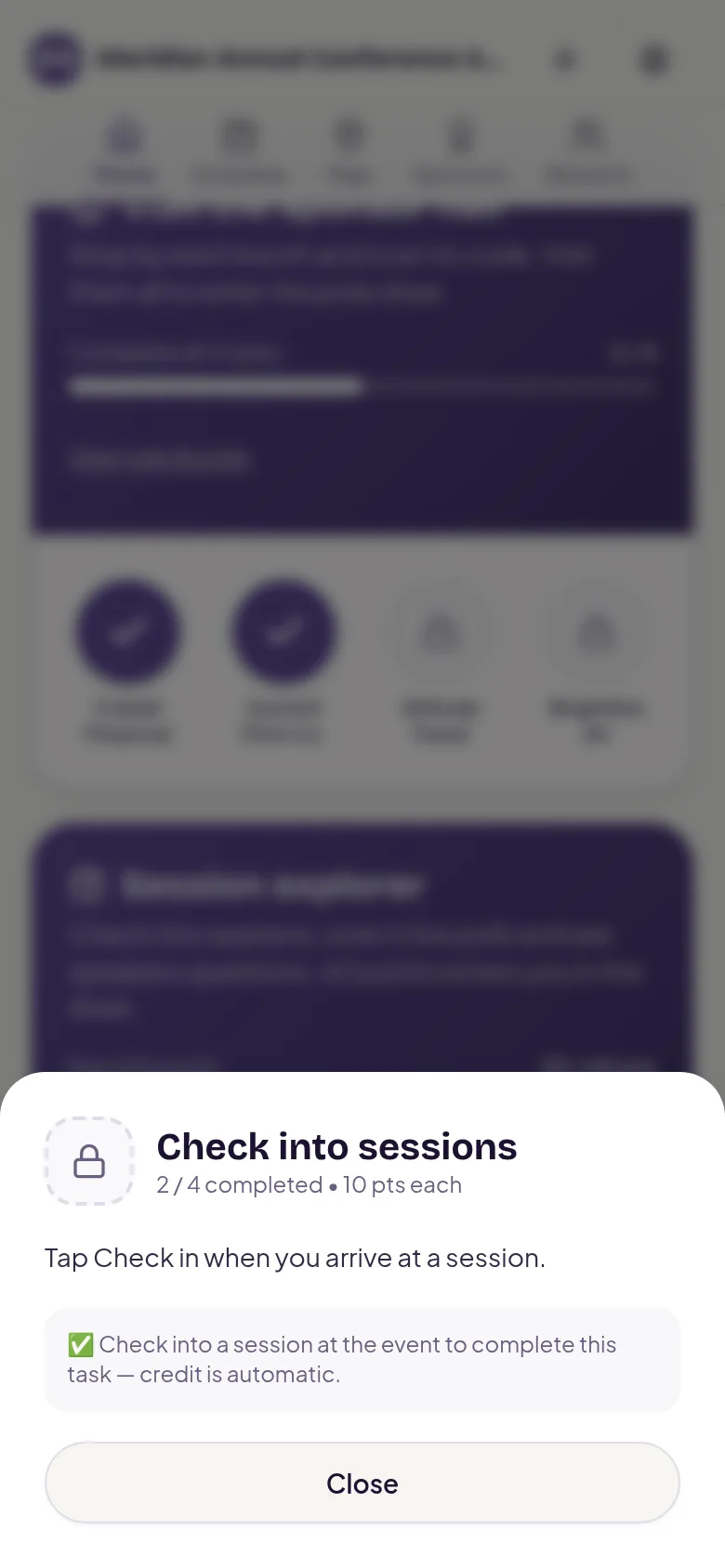 naimtag attendee app — Challenges & engagement: Task progress