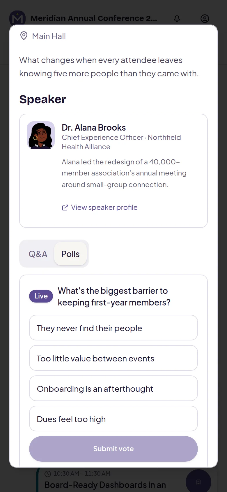 naimtag attendee app — Challenges & engagement: Live poll